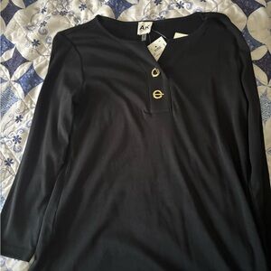 Anne Klein Black Top with Gold Toggle Accent
